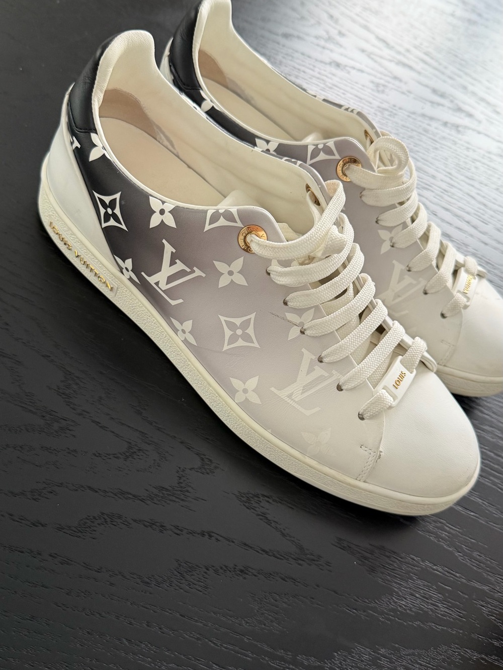 Louis Vuitton White, Gray & Black Gradient Monogram Sneakers